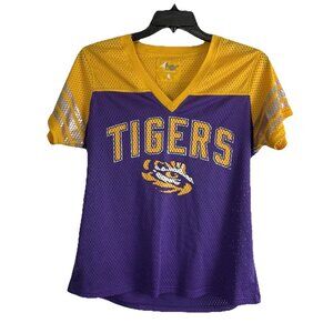 LSU Womens Jersey Shirt Adult Size XL Purple Gold V Neck Tiger Eye Short Sleeve